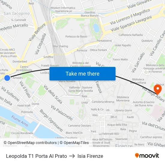 Leopolda T1 Porta Al Prato to ISIA Florence map
