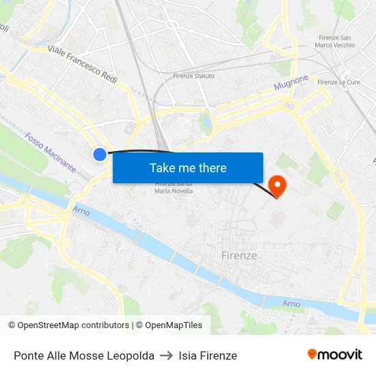 Ponte Alle Mosse Leopolda to ISIA Florence map