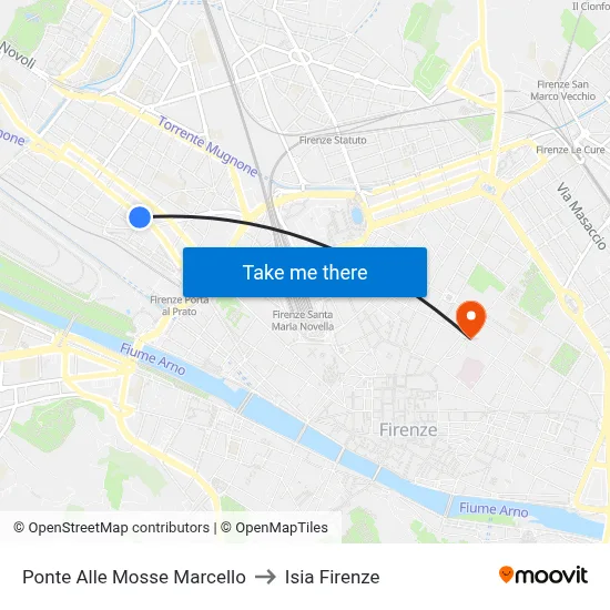 Ponte Alle Mosse Marcello to ISIA Florence map