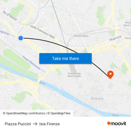 Puccini Square to ISIA Florence map