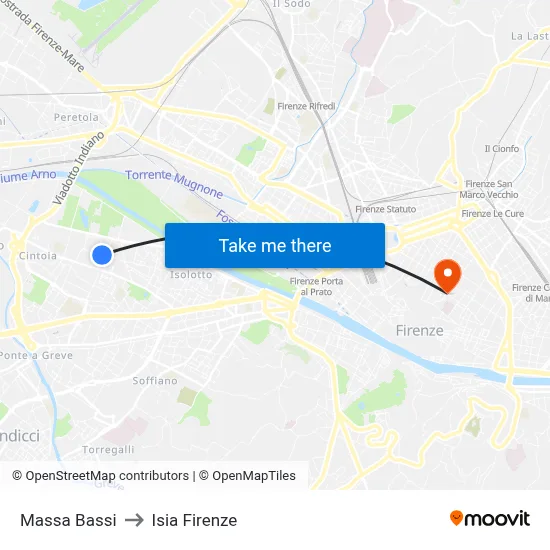 Massa Bassi to ISIA Florence map