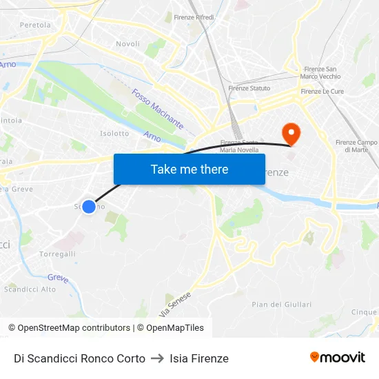 Scandicci Ronco Corto to ISIA Florence map