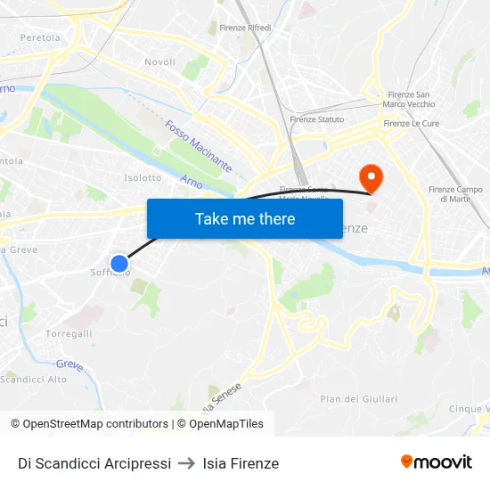 Di Scandicci Arcipressi to ISIA Florence map
