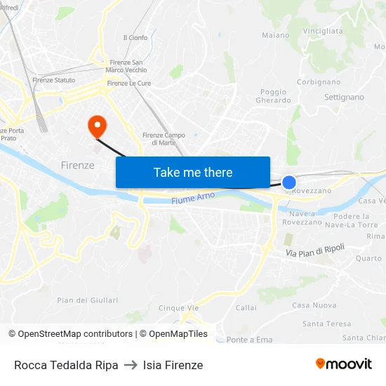 Rocca Tedalda Ripa to ISIA Florence map