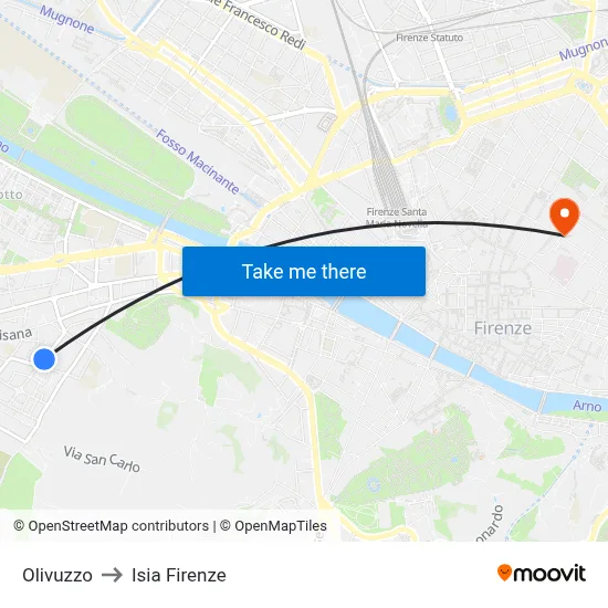 Olivuzzo to ISIA Florence map