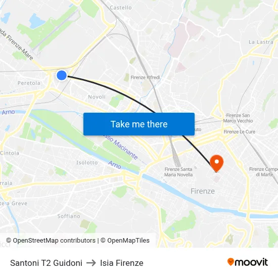 Santoni T2 Guidoni to ISIA Florence map