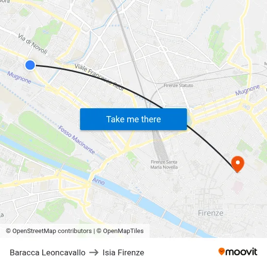 Baracca Leoncavallo to ISIA Florence map