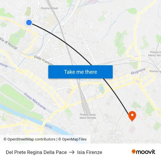 Del Prete Regina Della Pace to ISIA Florence map