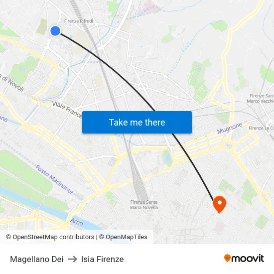 Magellan Street to ISIA Florence map