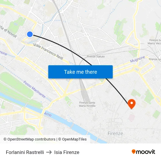 Forlanini Rastrelli to ISIA Florence map