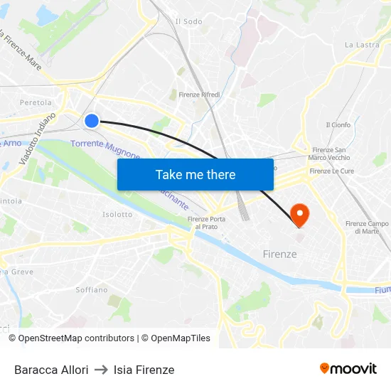 Baracca Allori to ISIA Florence map