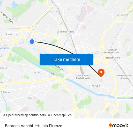 Baracca Vecchi to ISIA Florence map