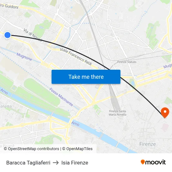 Baracca Tagliaferri to ISIA Florence map