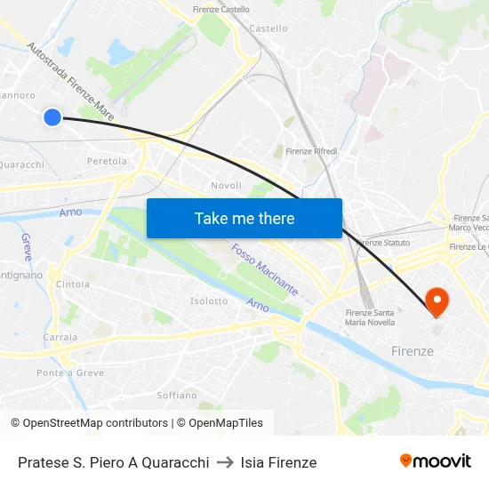 Pratese San Piero a Quaracchi to ISIA Florence map