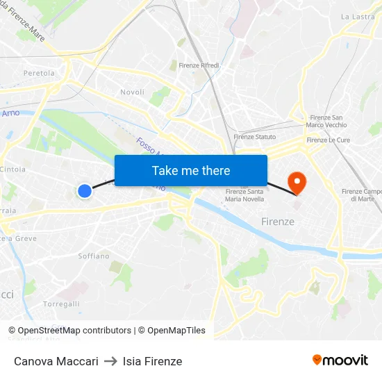 Canova Maccari to ISIA Florence map