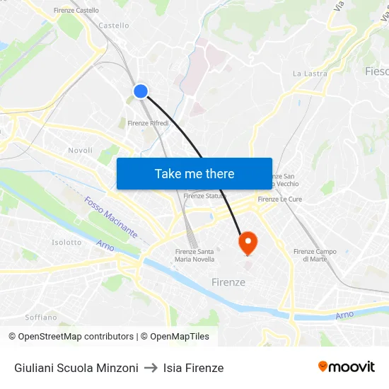 Giuliani Minzoni School to ISIA Florence map