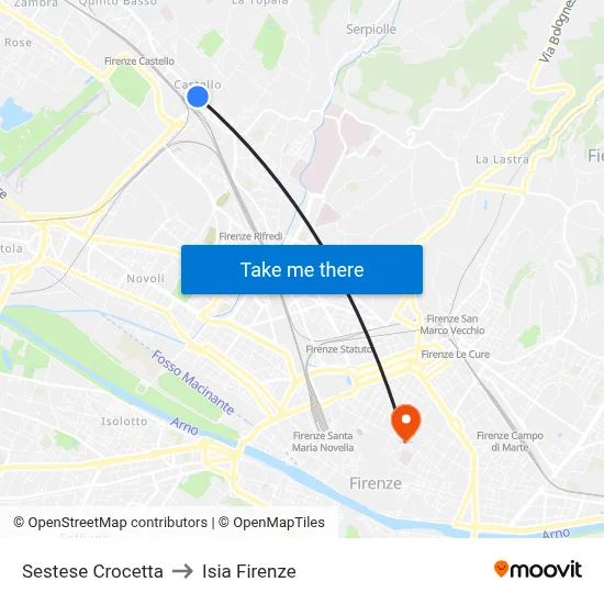 Sestese Crocetta to ISIA Florence map