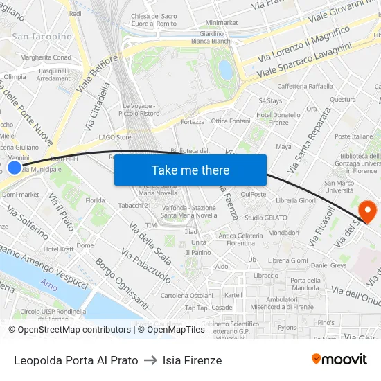 Leopolda Porta Al Prato to ISIA Florence map