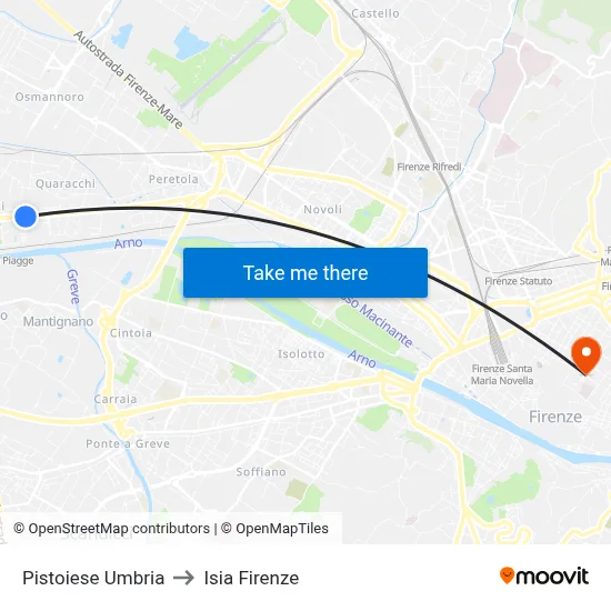 Pistoiese Umbria to ISIA Florence map