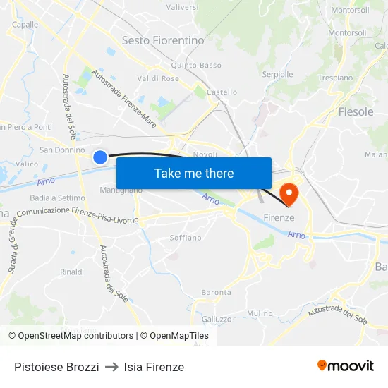 Pistoiese Brozzi to ISIA Florence map