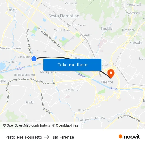 Pistoiese Fossetto to ISIA Florence map