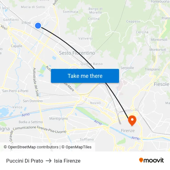 Puccini of Prato to ISIA Florence map