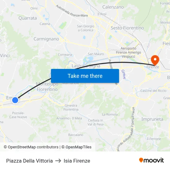Victory Square to ISIA Florence map