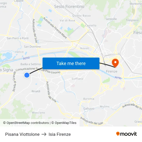 Pisana Viottolone to ISIA Florence map