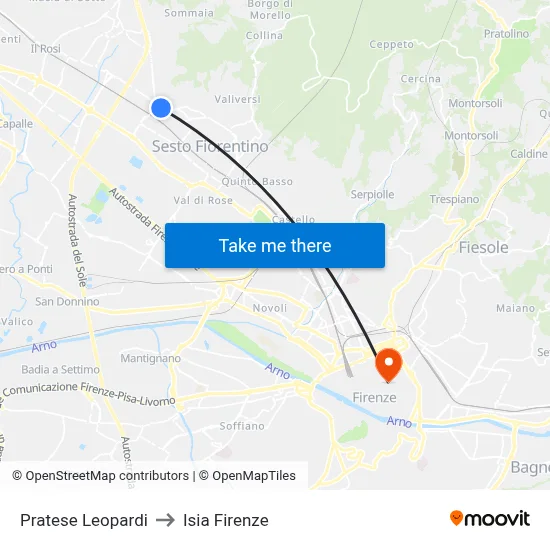 Pratese Leopardi to ISIA Florence map