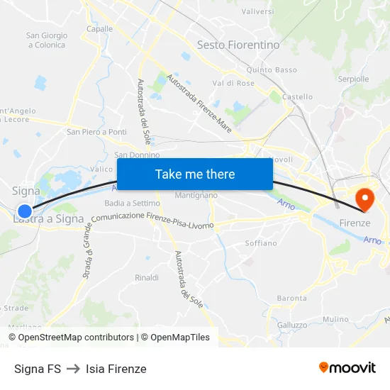 Signa Station to ISIA Florence map