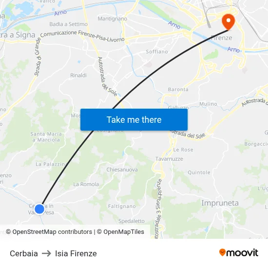 Cerbaia to ISIA Florence map