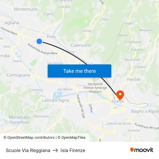 Reggiana Street Schools to ISIA Florence map