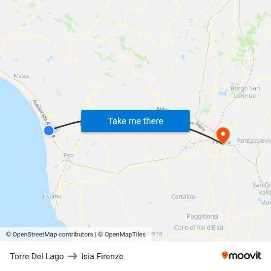 Torre Del Lago to ISIA Florence map