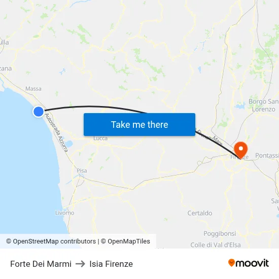 Forte Dei Marmi to ISIA Florence map