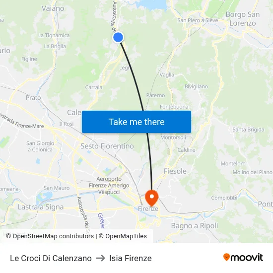 Le Croci Di Calenzano to ISIA Florence map