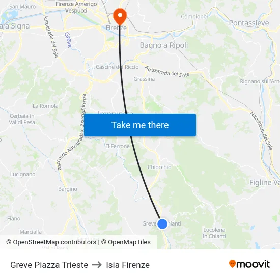 Greve Trieste Square to ISIA Florence map