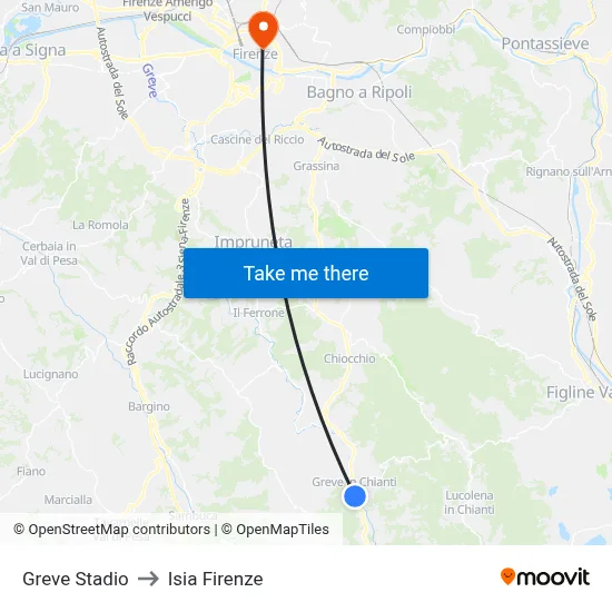 Greve Stadium to ISIA Florence map