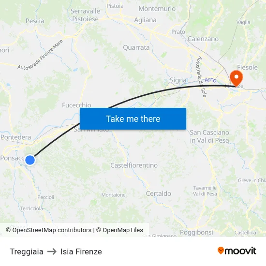 Treggiaia to ISIA Florence map