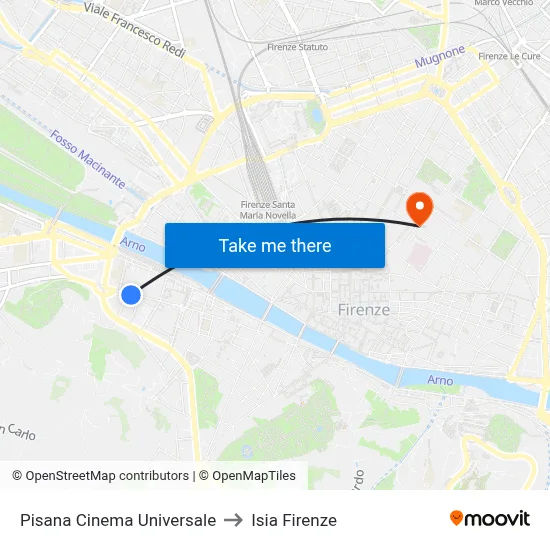 Pisan Universal Cinema to ISIA Florence map