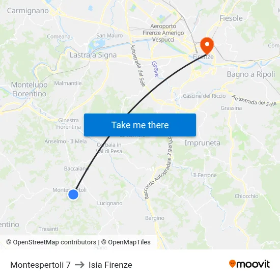 Montespertoli 7 to ISIA Florence map