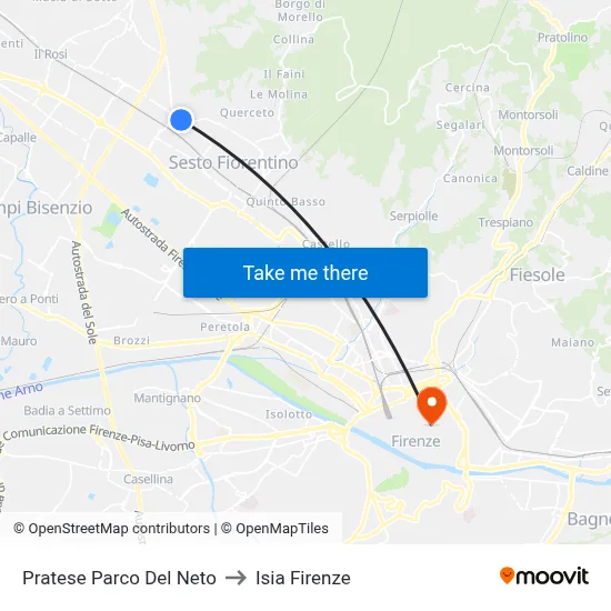 Pratese Parco Del Neto to ISIA Florence map