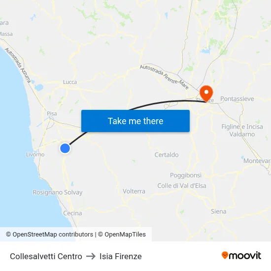 Collesalvetti Center to ISIA Florence map