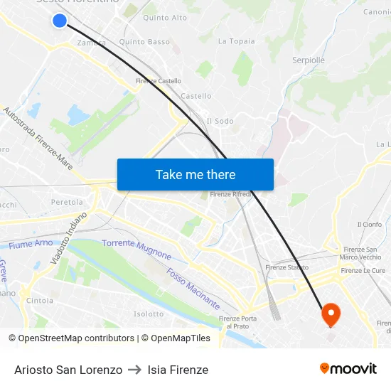Ariosto San Lorenzo to ISIA Florence map
