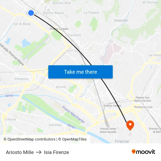 Ariosto Mille to ISIA Florence map