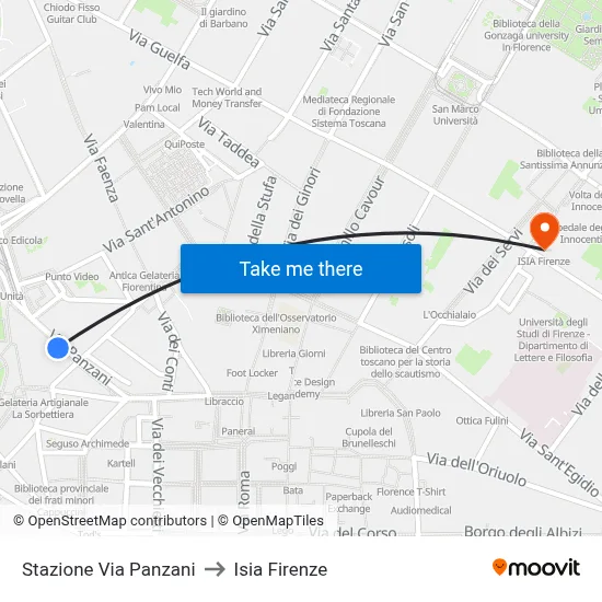 Station Via Panzani to ISIA Florence map