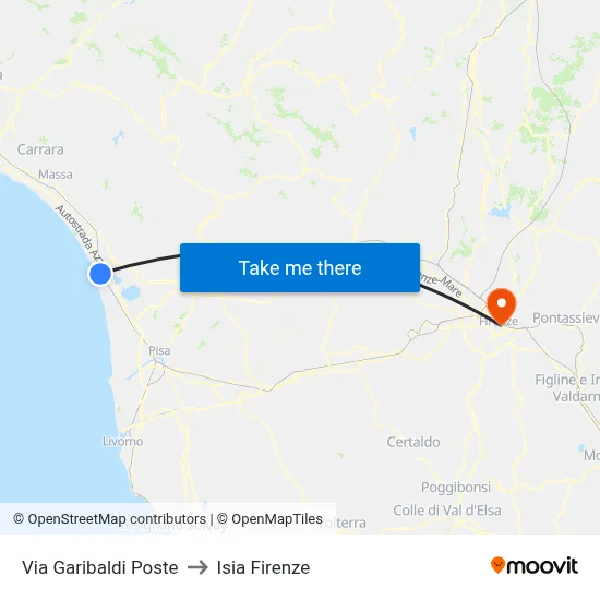 Via Garibaldi Post Office to ISIA Florence map