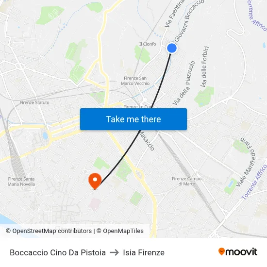 Boccaccio Cino Da Pistoia to ISIA Florence map