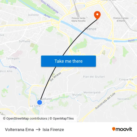 Volterrana Ema to ISIA Florence map
