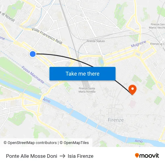 Ponte Alle Mosse Doni to ISIA Florence map