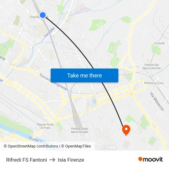 Rifredi Station Fantoni to ISIA Florence map